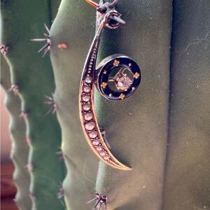 Victorian 10k Gold Pearl and Diamond Crescent Pendant